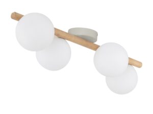 Miniaturka 6 - Lampa sufitowa Estera, cztery białe szklane kule i jasne drewno