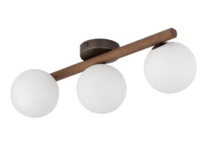Miniaturka 1 - Lampa sufitowa Estera w kolorze orzecha z trzema białymi kloszami na białym tle
