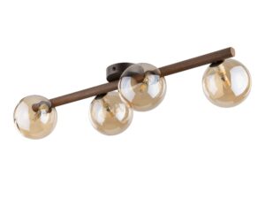 Miniaturka 4 - Lampa sufitowa Estera z bursztynowymi szklanymi kulami i orzechowym wykończeniem