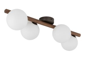 Miniaturka 2 - Lampa sufitowa Estera orzech z czterema białymi kloszami, widok produktu
