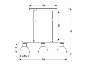 Miniaturka 1 - Lampa Evedeta rysunek wymiarów trzech kloszy i zawieszenia
