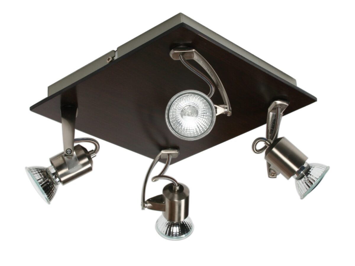 Lampa sufitowa z czterema reflektorami Evelia 24 cm drewno