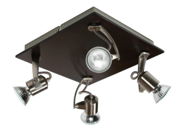 Lampa sufitowa Evelia ciemne drewno z czterema srebrzystymi reflektorami GU10
