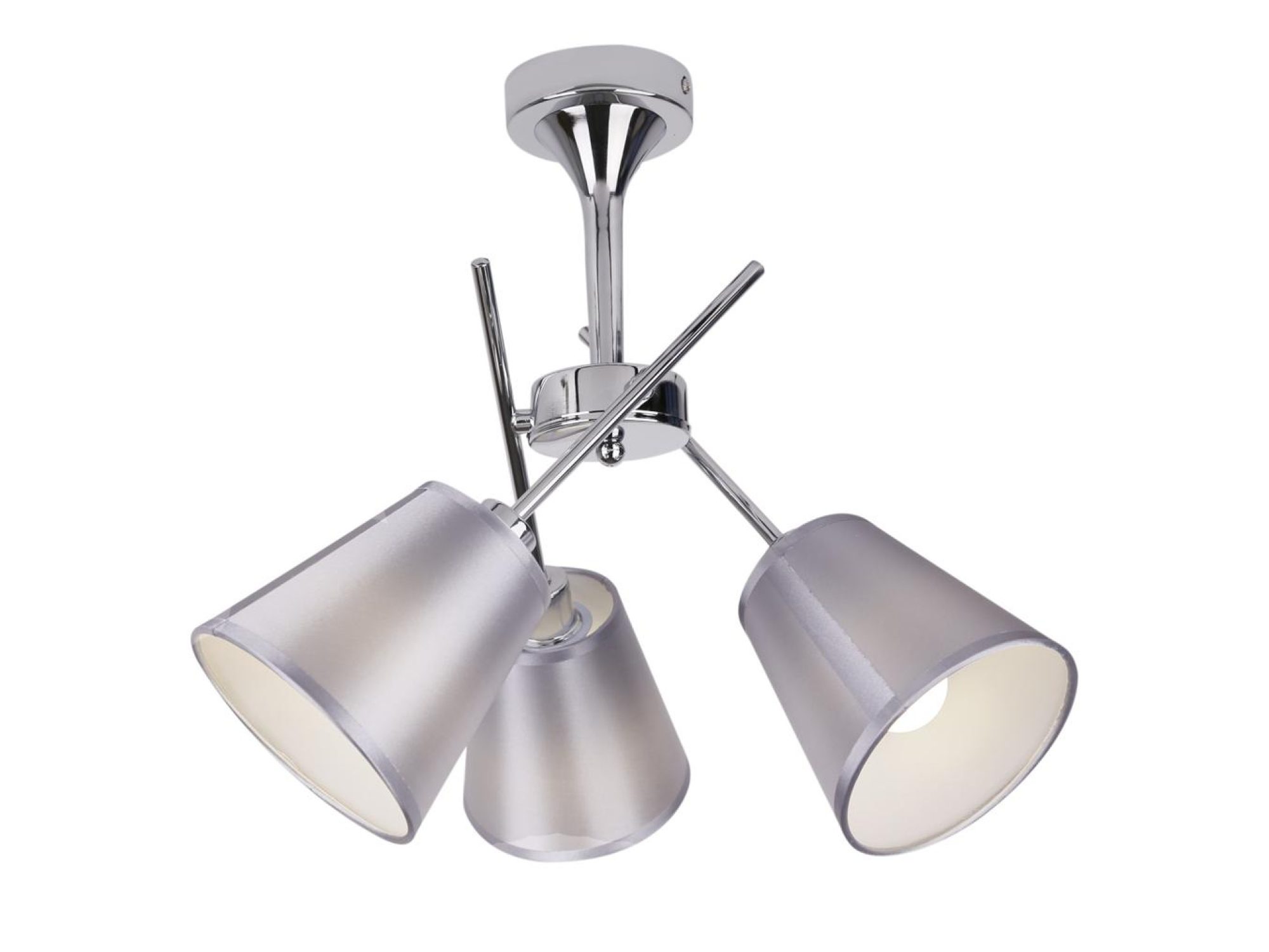 Lampa sufitowa Evelona chromowana z trzema jasnymi stożkowymi abażurami