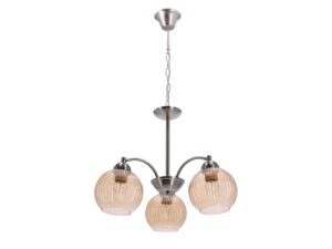 Miniaturka 4 - Lampa sufitowa Felenio z trzema szklanymi kloszami i metalowym stelażem w odcieniu niklu