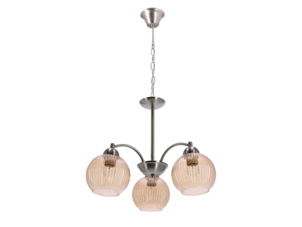 Lampa sufitowa Felenio z trzema szklanymi kloszami i metalowym stelażem w odcieniu niklu