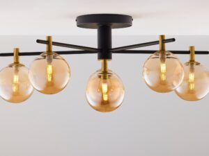 Miniaturka 4 - Lampa sufitowa Figaro, bursztynowe okrągłe klosze, widok z przodu