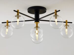 Miniaturka 3 - Lampa sufitowa Figaro z przezroczystymi szklanymi kulami, widok frontalny