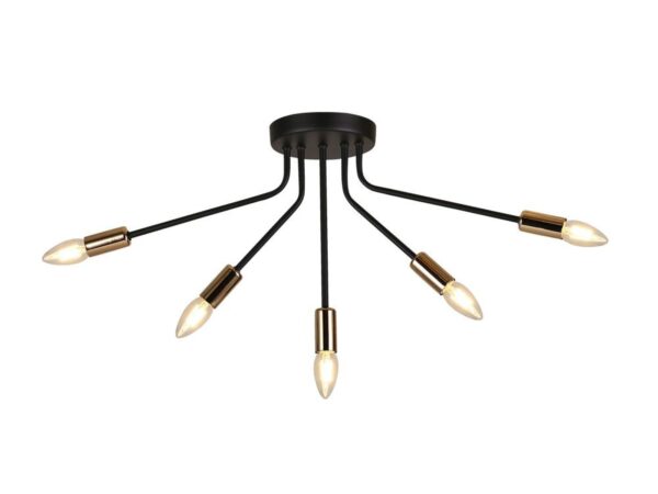 Czarno-złota lampa sufitowa Galoseta z pięcioma odkrytymi oprawkami