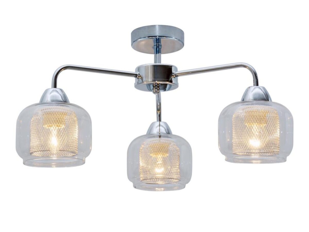 Lampa sufitowa Goremia 56 cm chromowana z 3 szklanymi kloszami