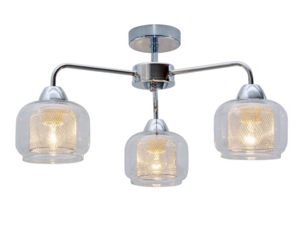 Lampa sufitowa Goremia z trzema szklanymi kloszami i chromowanymi ramionami