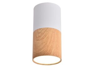 Miniaturka 1 - Biała lampa sufitowa GU10 z dolną częścią o wyraźnym rysunku drewna