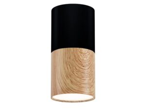 Miniaturka 6 - Lampa sufitowa GU10 z czarną górą i wykończeniem o wzorze jasnego drewna