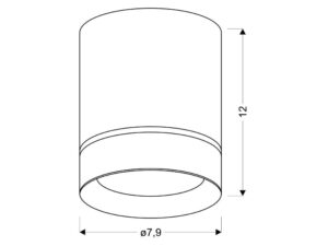 Miniaturka 4 - Lampa natynkowa GU10 cylindryczna rysunek wymiarów 12 cm na 7,9 cm