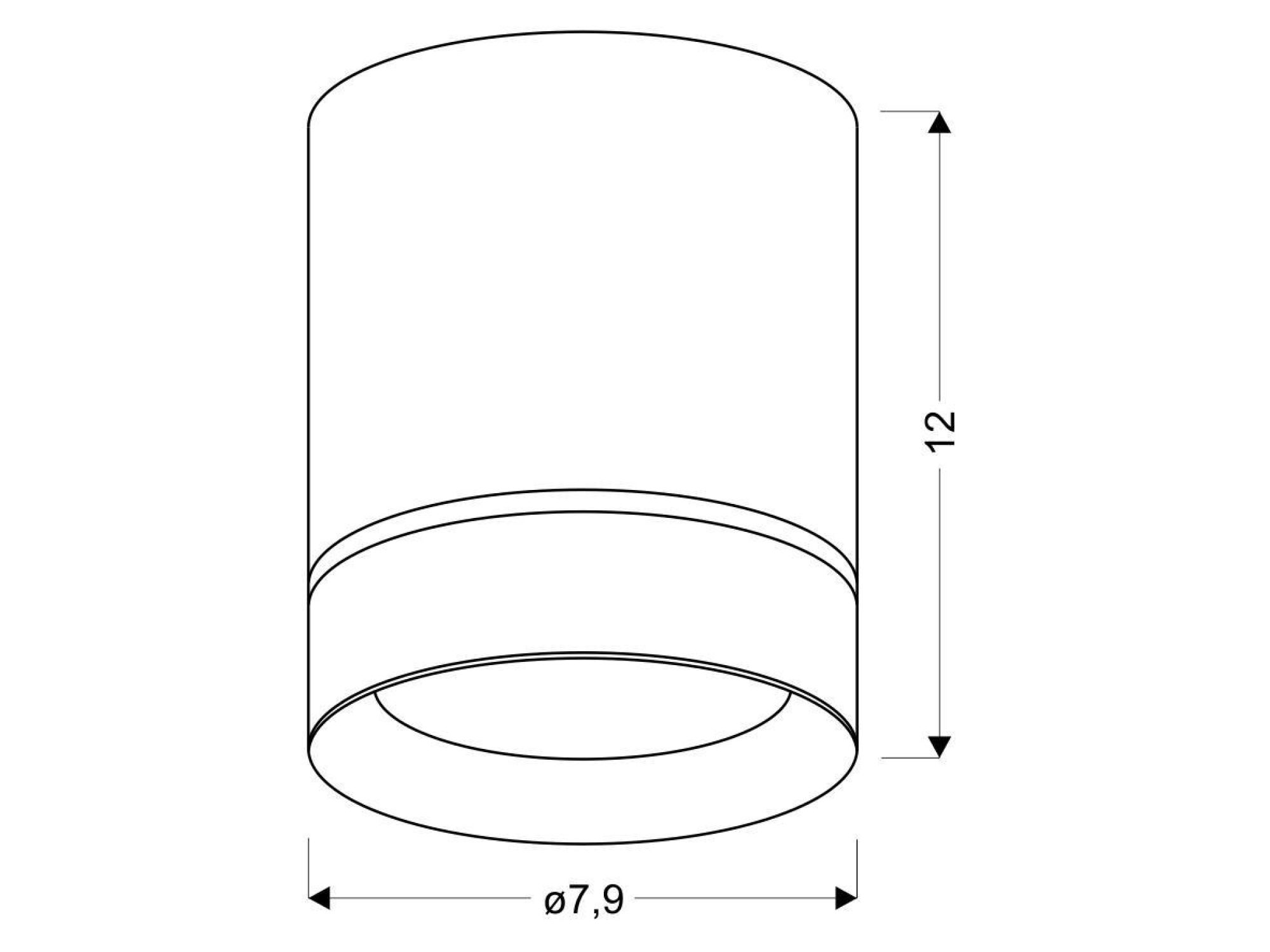 Lampa natynkowa GU10 cylindryczna rysunek wymiarów 12 cm na 7,9 cm
