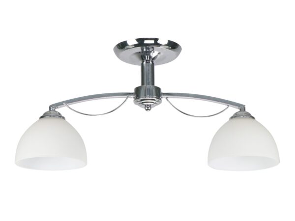 Lampa sufitowa Helamia chromowana z dwoma białymi szklanymi kloszami