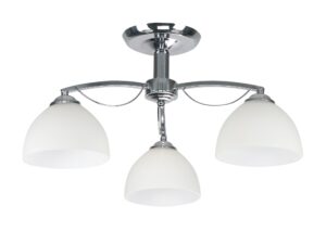 Miniaturka 2 - Lampa sufitowa Helamia z trzema białymi szklanymi kloszami i chromowanymi ramionami