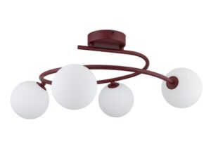 Miniaturka 1 - Bordowa lampa sufitowa Ilsa z czterema białymi kulistymi kloszami