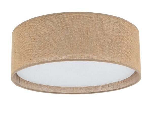Lampa sufitowa Juta 4-punktowa z brązowym abażurem o średnicy 45 cm na białym tle
