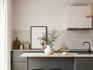 Miniaturka 1 - Lampa sufitowa Kalonio nad wyspą kuchenną z dwoma białymi kloszami