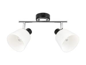Miniaturka 4 - Lampa sufitowa Kalonio z czarną rozetą, chromowaną listwą i dwoma mlecznymi kloszami