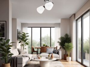 Miniaturka 2 - Lampa sufitowa Kalonio z dwoma kloszami w jasnym salonie