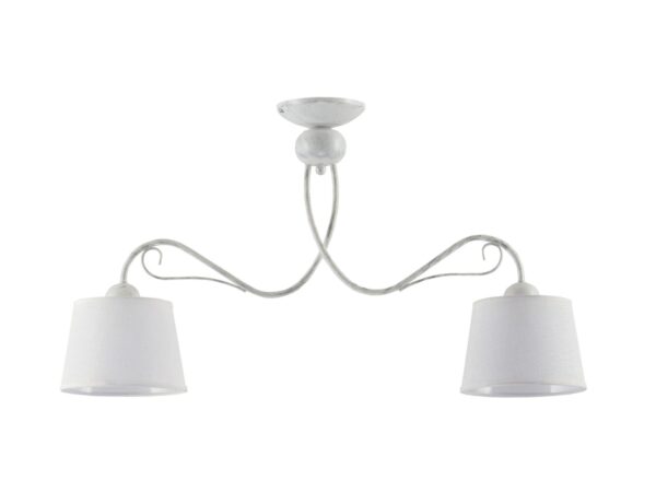 Lampa sufitowa Kamelia 2-punktowa biała z dwoma jasnymi abażurami i łukowymi ramionami