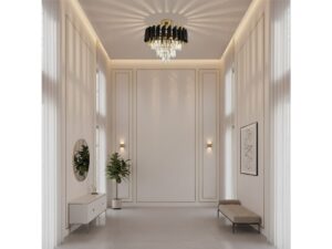 Miniaturka 3 - Lampa sufitowa Nalenio z kryształami w jasnym, wysokim korytarzu
