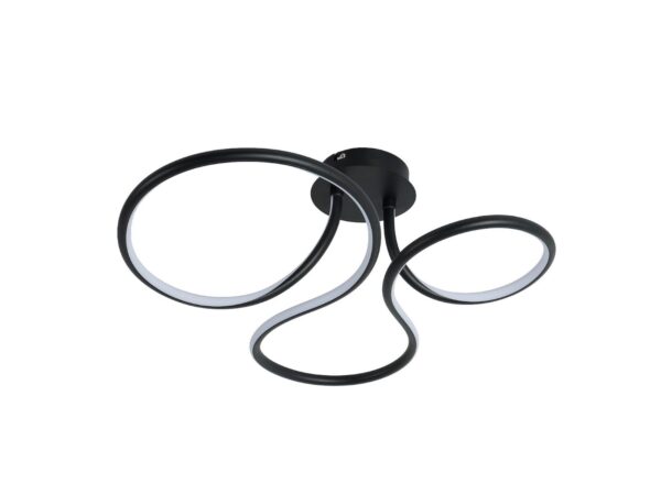 Lampa sufitowa LED czarna z trzema pętlami na białym tle