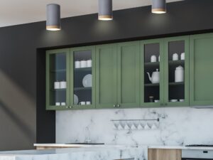 Miniaturka 1 - Lampa sufitowa LED szaro-drewniana w aranżacji wnętrza