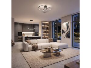 Miniaturka 3 - Lampa sufitowa LED z trzema pętlami w nowoczesnym salonie