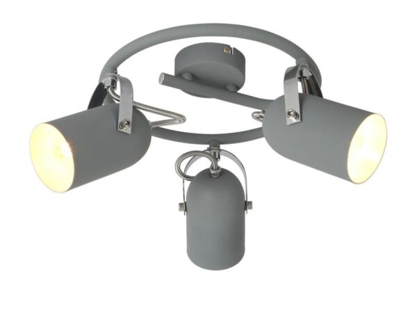 Lampa sufitowa Leveto szara spirala z trzema metalowymi reflektorami