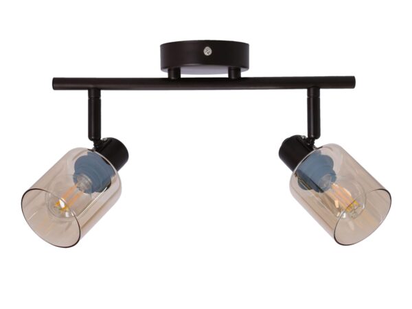 Lampa sufitowa Levonia dwupunktowa z bursztynowymi szklanymi kloszami na białym tle