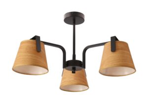 Miniaturka 4 - Lampa sufitowa Linireta czarna z trzema żółto-miodowymi abażurami