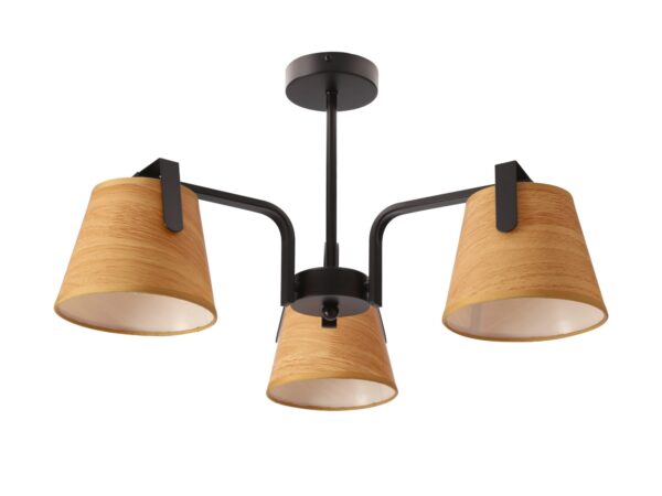 Lampa sufitowa Linireta czarna z trzema żółto-miodowymi abażurami