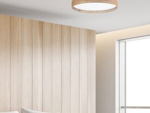 Miniaturka 1 - Lampa sufitowa Linobianco 60 cm z białą tkaniną i jutą w aranżacji pokoju
