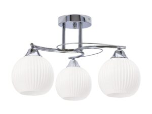 Miniaturka 2 - Lampa sufitowa Linotira z trzema białymi ryflowanymi kloszami i chromowanymi ramionami