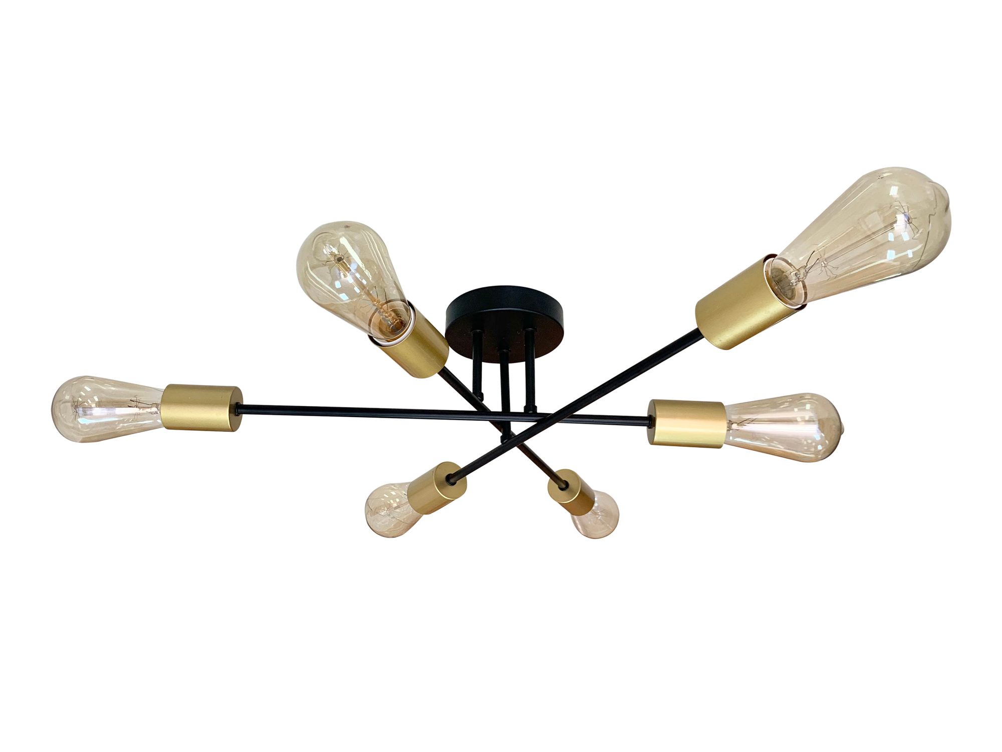 Lampa sufitowa Loretena czarno-złota z sześcioma punktami E27 na białym tle