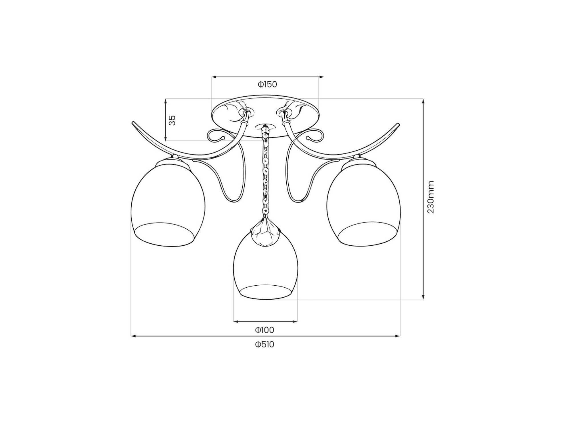 Lampa sufitowa Loretia chromowana 3 × E27 – wymiary