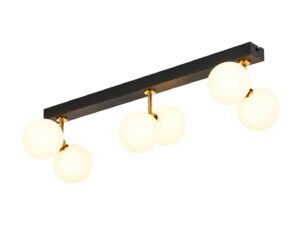 Miniaturka 5 - Lampa sufitowa Luna 6-punktowa czarno-złota z kulistymi kloszami na białym tle
