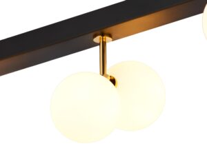 Miniaturka 4 - Lampa sufitowa Luna – detal dwóch mlecznych kul szklanych na złotym mocowaniu