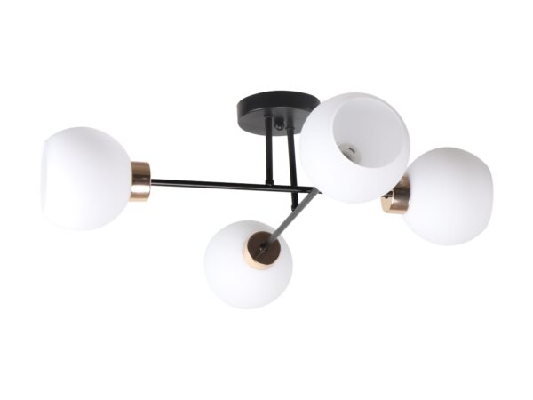 Lampa sufitowa Malivo 4-punktowa czarna ze złotymi detalami i białymi kulami