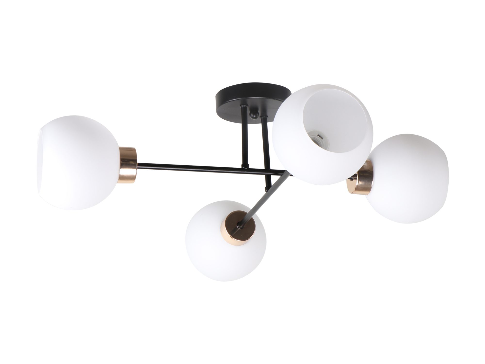 Lampa sufitowa Malivo 4-punktowa czarna ze złotymi detalami i białymi kulami