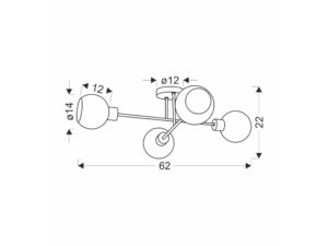 Miniaturka 1 - Lampa sufitowa Malivo cztery klosze, schemat wymiarowy 62 na 22 cm