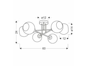 Miniaturka 1 - Lampa sufitowa Malivo sześć kloszy, rysunek wymiarowy 60 na 24 cm