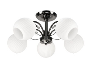 Miniaturka 3 - Lampa sufitowa Melatena czarna z pięcioma białymi kloszami na białym tle