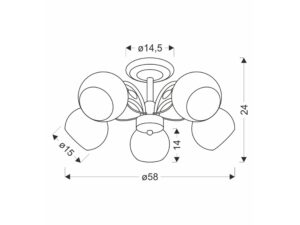Miniaturka 1 - Lampa sufitowa Melatena pięć kloszy – rysunek wymiarowy
