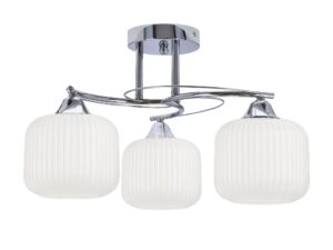 Miniaturka 2 - Lampa sufitowa Melivano z trzema białymi ryflowanymi kloszami i chromowanymi ramionami