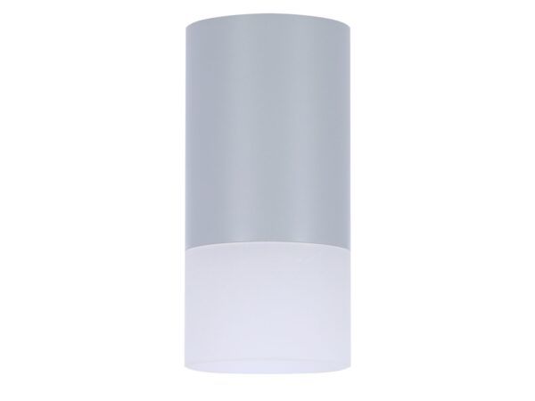 Szara cylindryczna lampa sufitowa natynkowa GU10 z mlecznym dolnym kloszem