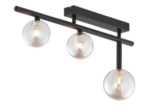 Miniaturka 2 - Lampa sufitowa Neptun z czarną metalową belką i trzema przezroczystymi szklanymi kloszami